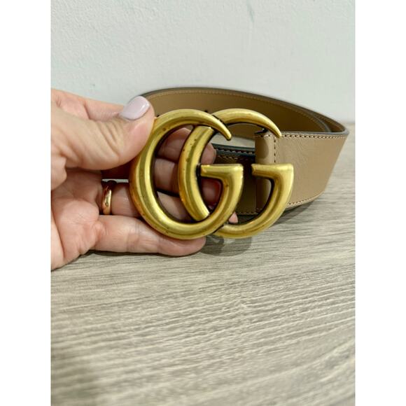Gucci Leather Wide GG Marmont Gold Buckle Belt Tan Women's Size 75 - Picture 4 of 6